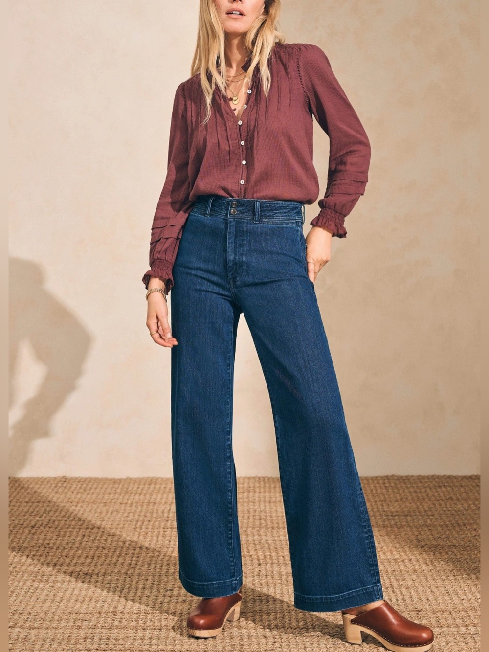 Faherty Willa Blouse Catawba Grape Pintuck Button Front Peasant Women’s S